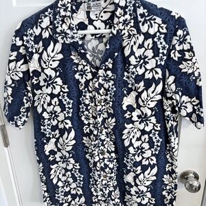 Men's Navy and White Floral Button Down Shirt